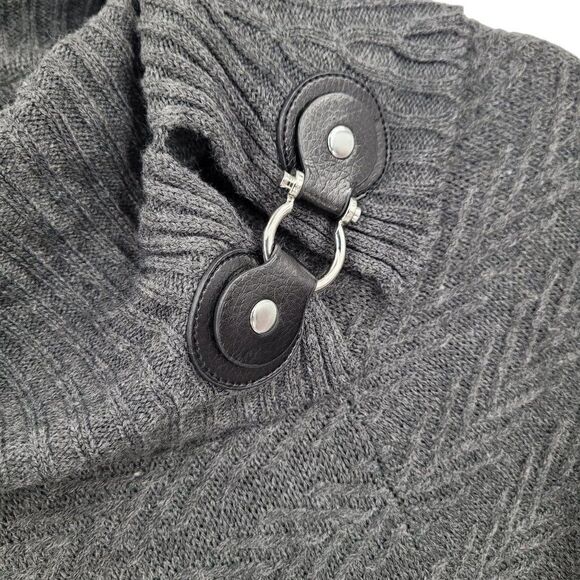 Dana Buckman Cowl Poncho Sweater Top S Gray Leather Metal Detail Textured - Picture 2 of 9